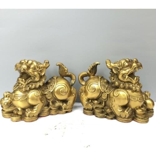 China brass seiko recruit wealth mythical wild animal crafts statue A pair