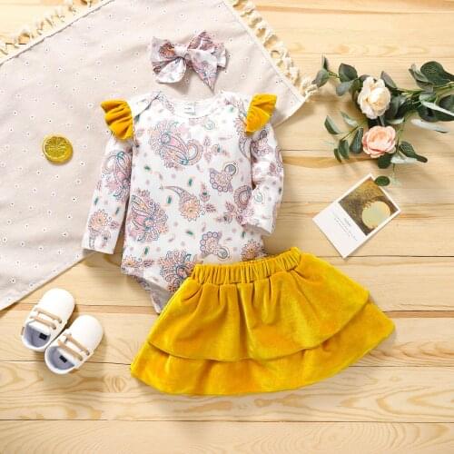 Newborn Baby Girl Clothes Set Floral Print Romper + Fleece Skirt Toddler Girl Outfits Fall Autumn Baby Clothing Drop Shipping