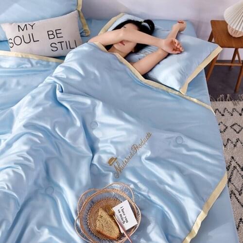 4PCS Set Summer Bed Linens Washed Cotton Throw Blankets Solid Bedding New 100% Silk Summer Comforter Air Condition Quilts Duvet