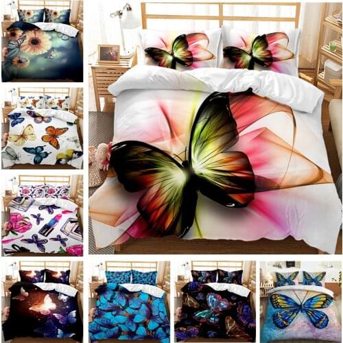 Microfiber 3D Dreamy Night Butterfly Printed Pink Blue Black Flying Butterflies Duvet Cover Bedding Set for Kids Teens Adults