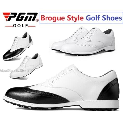 Pgm Golf Shoes Mens Waterproof Golf Sports Sneakers Male Brogue Style Business Casual Shoes Anti-Slip Spikes Leather Trainers