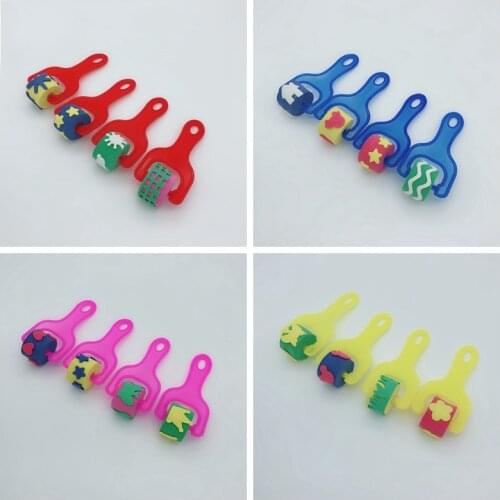 4 piece set / childrens painting printing tool sponge paint roller brush set childrens art early education drawing toys