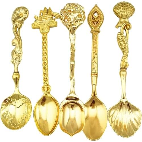 Western-Style Tableware Set Gift 5Pcs Retro Carved Coffee Tea Snacks Sugar Spoons Stainless Steel Kitchen Cutlery Set