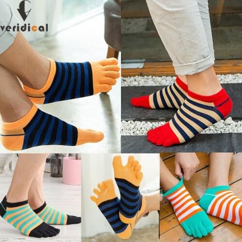 Combed Cotton Ankle Five Finger Socks Men Boy Striped Colorful Breathable Boat No Show Socks With Toes Autumn Winter Hot Sell