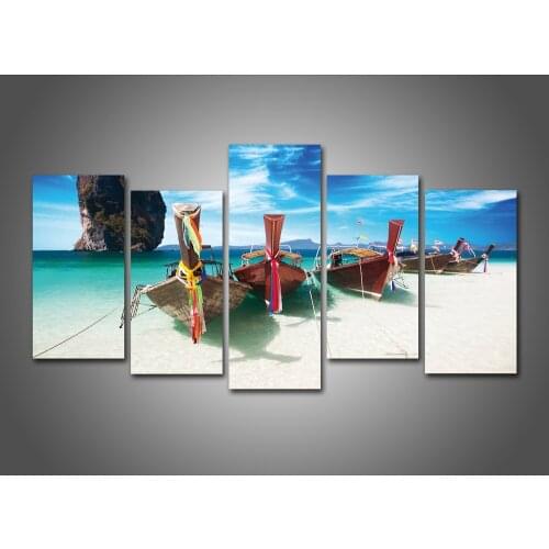 New 5 Pieces/sets Canvas Art Painting Tropical beach longtail Boats Andaman Sea Decorations For Home Wall Art Prints Canvas\A49