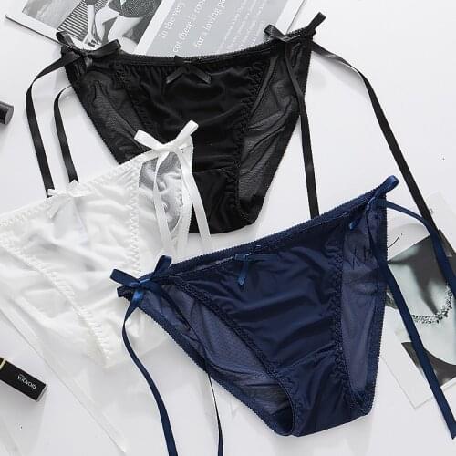 New Fake Bandage Ice Silk Sexy Girls Underwear and Streamers Hot Low-Waist Briefs Women Transparent Lingerie Femme Sexy
