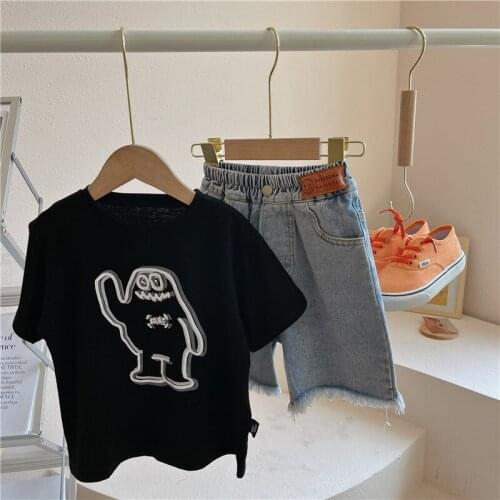Summer New Kids Cotton T Shirts 2021 2-8 Years Toddler Boys Fashion Cartoon Print T-shrits Baby Korean Casual Tees Child Clothes