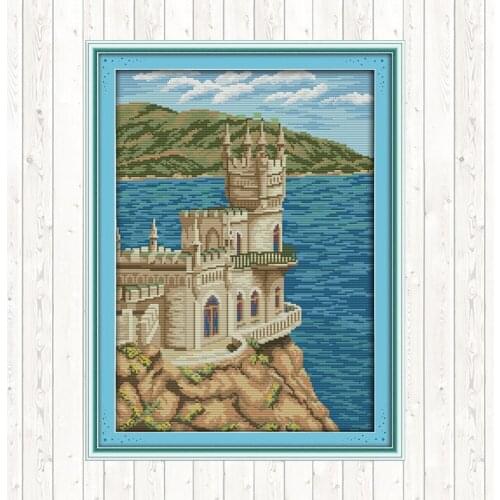The Seaside Church Counted Cross Stitch Patterns Print on Canvas 11CT 14CT Cross Stitch Kit Needlework Set Embroidery Painting