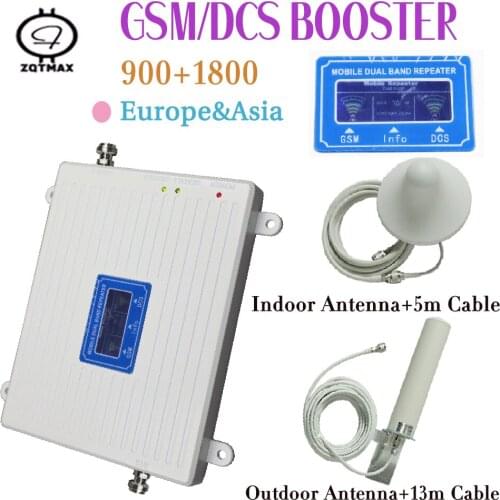 ZQTMAX 2G 4G Cellphone Signal Repeater GSM DCS LTE Cellular Amplifier 70dB Gain 900 1800Mhz Dual Band with antenna accessories