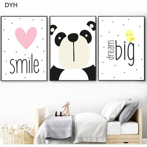 Cute Panda Bear Face Quotes Wall Art Nursery Poster Prints Canvas Painting Minimalist Art Mural Baby Children Room Decoretion