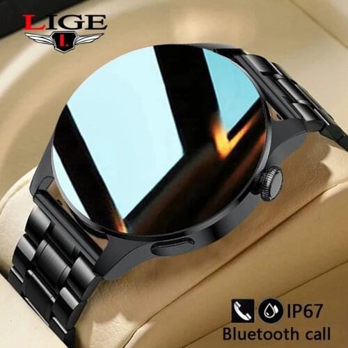 LIGE 2021 Full circle touch screen steel Band luxury Bluetooth call Men smart watch Waterproof Sport Activity fitness watch+box