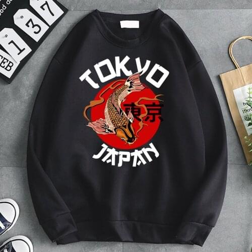 Japan Tokyo Funny Carp Print 2021 New Mens Hoody Cartoons Oversized Streetwear Fashion Autumn Swetshirt Crewneck Loose Hoody