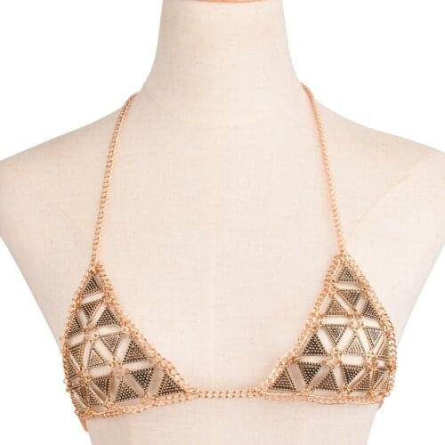Volunge 2017 Summer Style Retro Exaggerated Geometric Triangle Handmade Chest Chain Personali Sexy Bikini Alloy Bra Jewelry