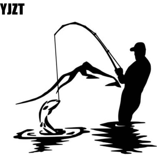 YJZT 15cm*13.8cm FISHING Fashion Vinyl High-quality Decor Decals Car Sticker Black Silver Car-styling C11-0193