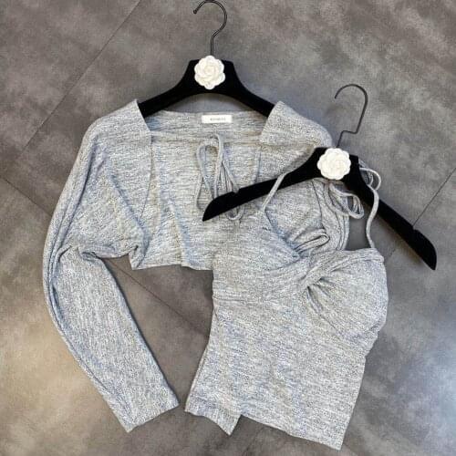 ZCSMLL 2021 autumn round neck long-sleeved lace-up blouse chest pad vest fashionable fine fried street sweater two-piece suit