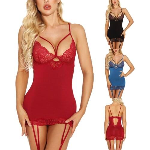 Woman Nightdress S-2xl Sexy Perspective Open Chest Underwear Sexy Mini Lace Suit Sexy Strappy Suspender Skirt muñeca sexsual 40
