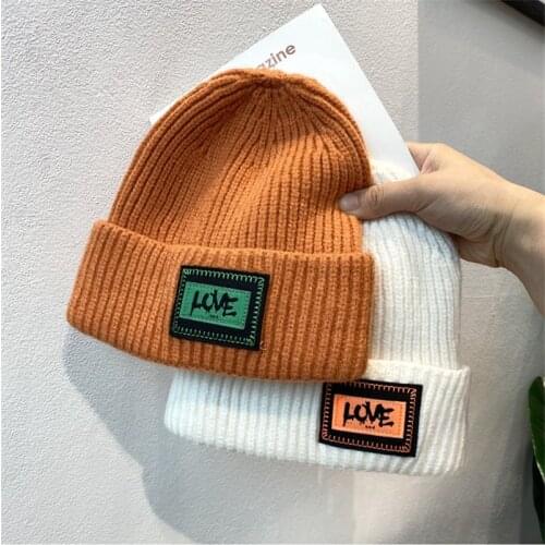 Women Ins Knitted Hat Girl Ladies Winter Thick warm Beanie Cap Outdoor Letter Patch Logo Skullies Skullcap Gorras