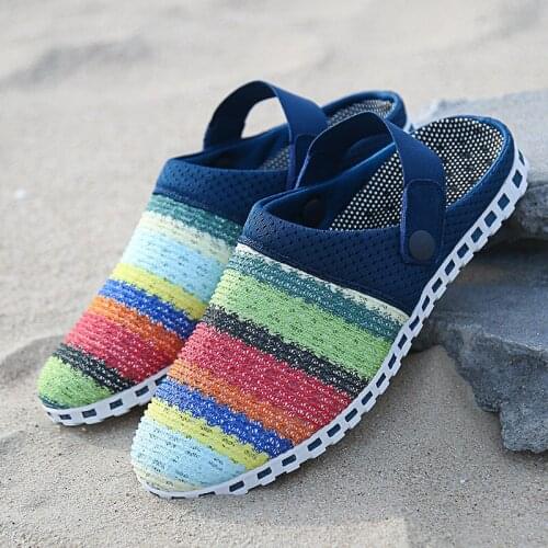 Women And Men Summer Sandals Casual Weaving Flat Beach Outdoor Flip Flops Buckle Mesh Unisex Shoes Zapatos Mujer Plus Size