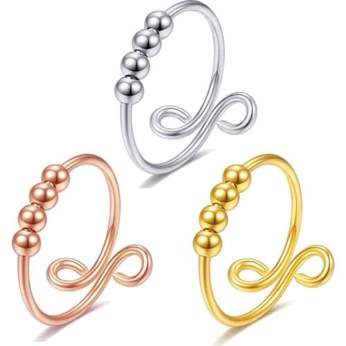 Women Rotatable Fidget Beads Rings Anti Stress Anxiety Spinner Opening Peace Ring Valentines Day Jewelry Dropshipping