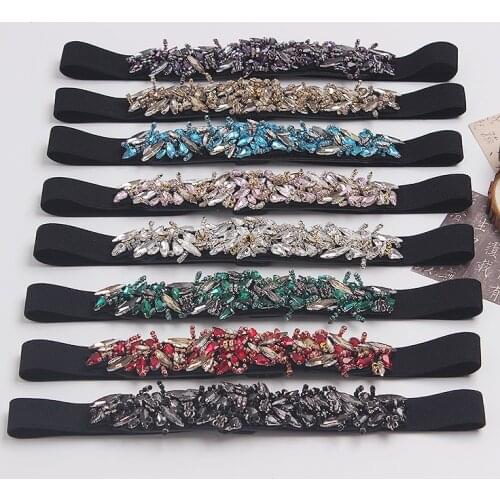 Colorful Glass Rhinestone Waist Belt For Women Geometric Crystal Beading Waistband Female Elastic Strech Belt Dress Decoration