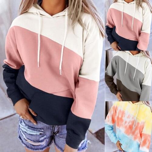 Women Fashion Autumn Casual Autumn Pullovers Slim-Fit Pullovers Tops Long Sleeve Color Block Tie Dye Hoodie Sweatshirt Blouse