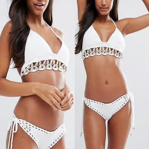 Women Unique Sexy Handmade Crochet Swimwear Bikini Bottom Hollow-Out Low Waist Bathing Suit Triangle Briefs Swim Knicker