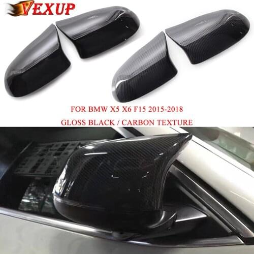 1PAIR GLOSS BLACK / CARBON SIDE MIRROR COVER CAPS REPLACEMENT M STYLE FOR BMW X3 E83 X4 F26 Xdrive X5 X6 F15 F16 2015-2018