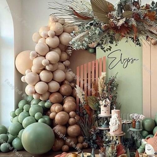 102pcs Doubled Apricot Balloon Garland Arch Dusty Green Coffee Baby Shower Balloons Gender Reveal Birthday Party Wedding Decor