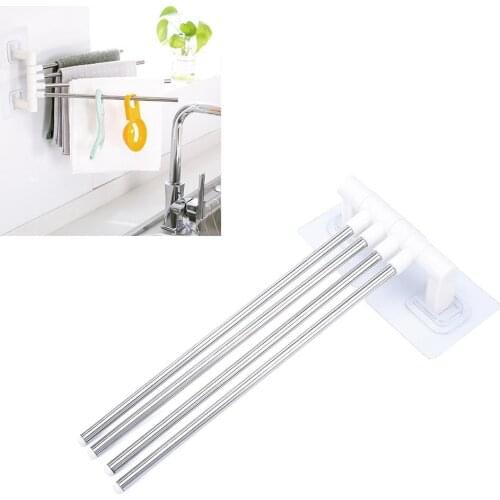 Anti-rust Stainless Stainless Steel Rotating Towel Rack Bath Rail Hanger Towel Holder 4 Swivel Bars Bathroom Wall Mounted