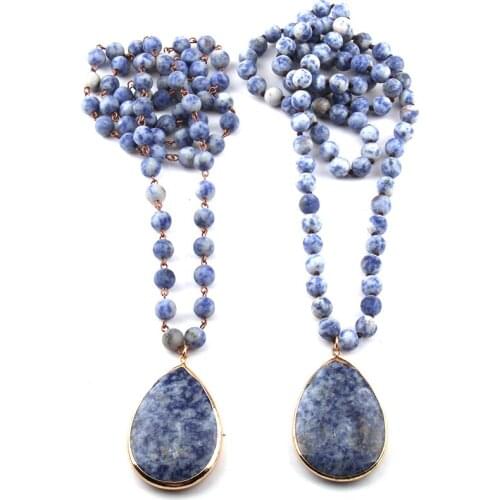 Free Shipping Fashion Bohemian Tribal Jewelry Blue Dot Stones Handmake Drop Pendant Necklaces