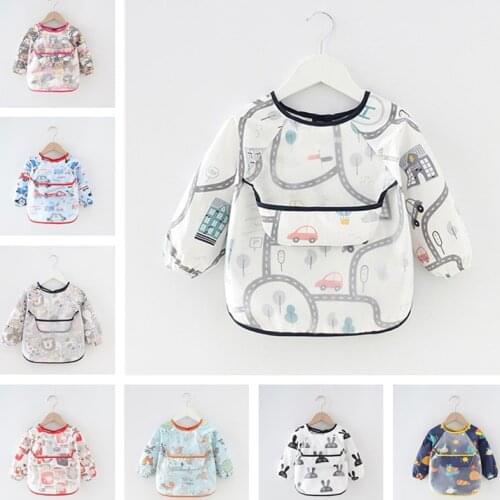 Baby Bandana Bibs Cute Colorful Cartoon Bibs Waterproof Infant Eating Children Drawing Long Sleeve Apron Baby Self Feeding Bib