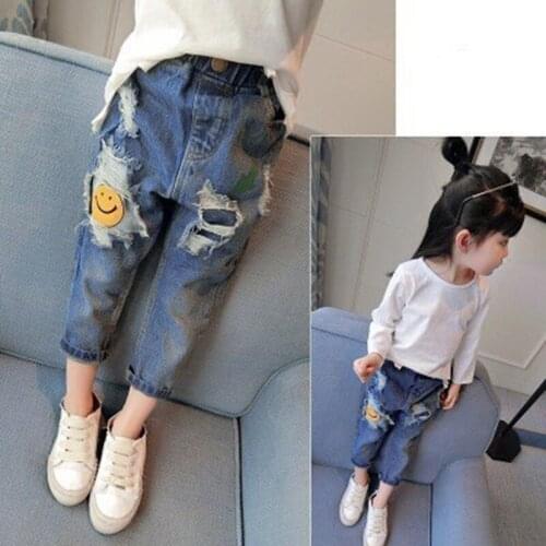 Childrens Cartoon Smiling Face Spring Autumn New Boys and Girls Loose Comfortable Baby Pants Childrens Slim Temperament Jeans