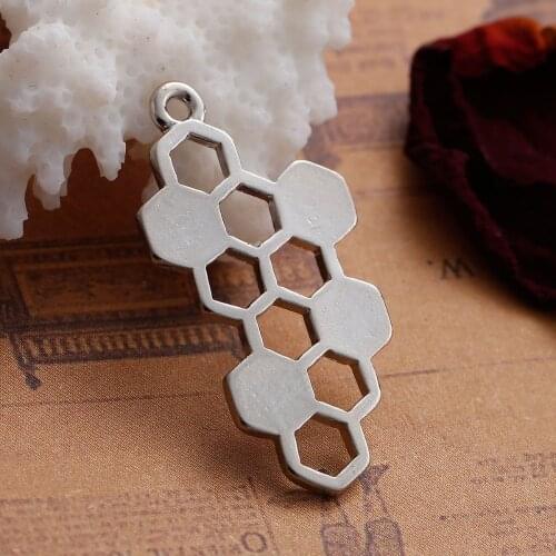 DoreenBeads Zinc Based Alloy silver color Pendants Honeycomb Hollow DIY Jewelry Components 32mm(1 2/8") x 17mm( 5/8"), 10 PCs