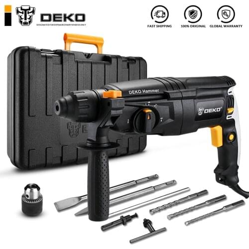 DEKO GJ181 220V 26mm AC Electric Rotary Hammer with Accessories BMC Box Four Functions Impact Power Drill for Woodworking