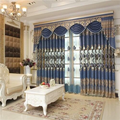 European and American Royal Blue Luxury Water-soluble Embroidered Blackout Curtains Classic High-end Curtains for Bedrooms