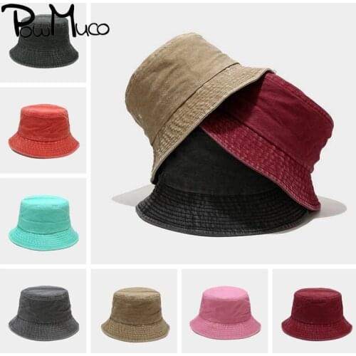 Powmuco Vintage Cotton Bucket Hats Unisex Hiking Beach Sunscreen Cap Solid Color Outdoor Sport Bonnet Fashion Fisherman Hat
