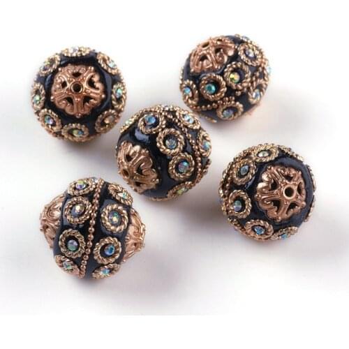5pcs 20mm Handmade Indonesia Beads with Metal Findings Light Gold Color Plated Round For DIY Jewelry Making Handicrafts Supplies