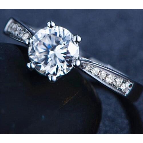 Pure 18K White Gold 1ct 2ct 3ct Moissanite Classic 6 claw Single row drill Ring Lab Diamond Ring Wedding Anniversary Ring