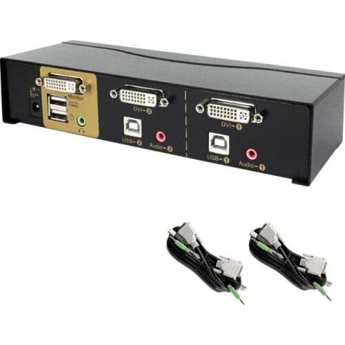 2 Port DVI KVM Switch high quality 2 input 1 output With USB HUB Support Projector Computer Monitoring Sharing Device 1920X1080P