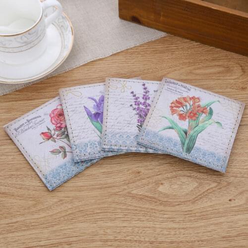 LINKWELL Set of 4 10x10cm Vintage Flower French Country Pattern Rose PU Leather Bar Coaster Table Cup Holder Drink Placemat Mat