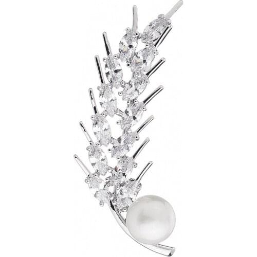 Copper Inlaid Zircon Wedding Clothing Jewellery Accessories Trend Fashion Wheat Ears With Pearl Upscale Elegant Delicate Brooch