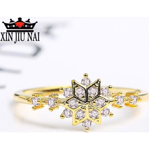 Fashionable elegant snowflake shining star lady ring inlaid with high quality zircon Festival jewelry gifts womens rings
