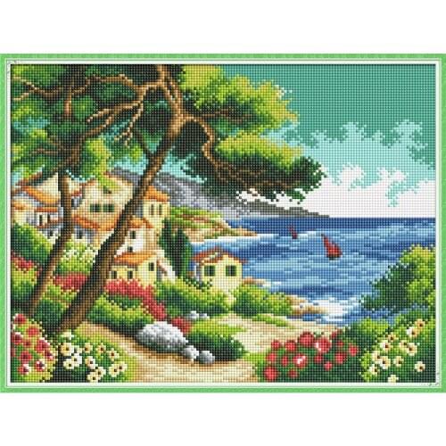 Seaside Village Landscape Diamond Painting Kit 5D DIY Round/Square Drill Cross Stitch Mosaic Embroidery Home Decoration Painting