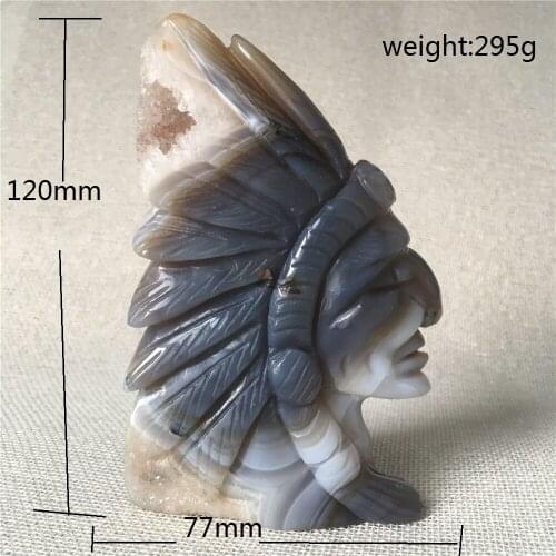 Natural agate quartz crystal carved Indian chief Good luck spiritual cultural belief collection Super energy totem