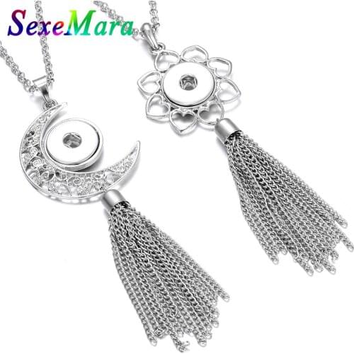 New Flower Snap Jewelry Snap Button Necklace Tassel Pendant Necklace Fit 18mm Rhinestone Snap Button Jewelry for Women Men
