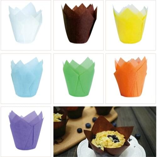 50pcs Newspaper Style Cupcake Liner Baking Cup For Wedding Party Caissettes Tulip Muffin Cupcake Paper Cup Oilproof Cake Wrapper