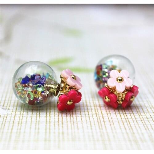 New summer style design fashion brand jewelry metal flower earrings for women glass beads crystal stud earrings