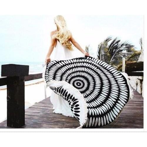 150cm Tassel Beach Mat Picnic Camping Mat Round Sandbeach Towel Printed TableclothPad Calico Women Shawl Mattress