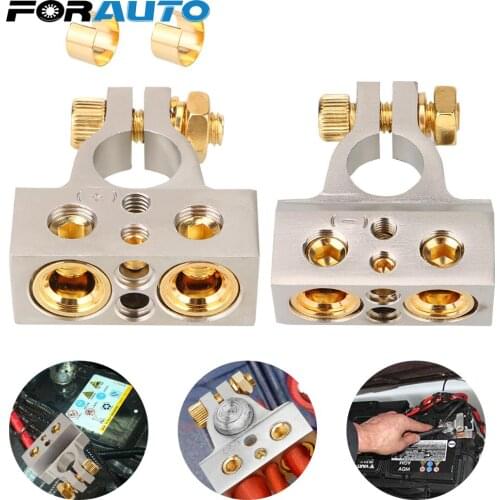 Positive Negative 2Pcs Car Modified Battery Head 0/2/4/8/10 Gauge With 2 Clear Covers Shims Car Battery Terminal Connectors