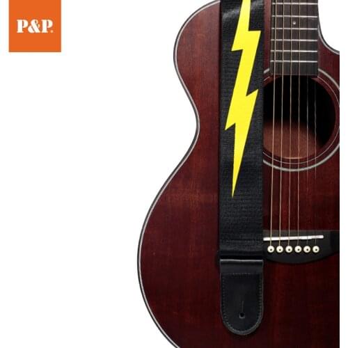 Genuine Leather Head Yellow lightning Electric Guitar Strap Acoustic ukulele Folk Jazz Guitar Musical Instrument Accessories